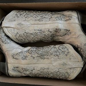 White Western Corral Boots with Glitter Inlay